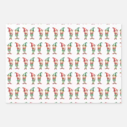 愛らしい水彩小妖精や小人クリスマス ラッピングペーパーシート (正面)