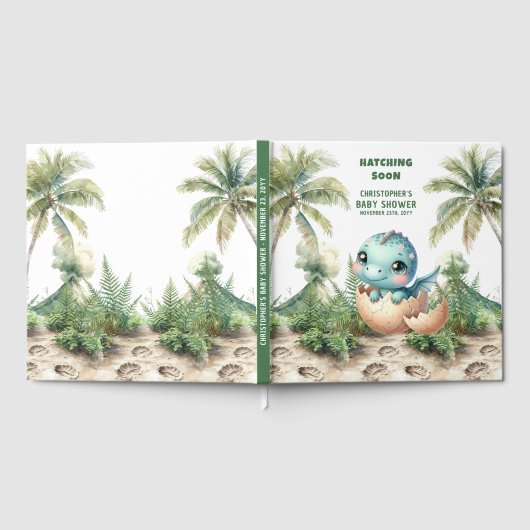 愛らしい水彩恐竜男の赤ちゃんゲストブック ゲストブック (全面)