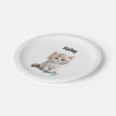 愛らしい水彩柄の子猫（青い目） ペーパープレート (アングル)