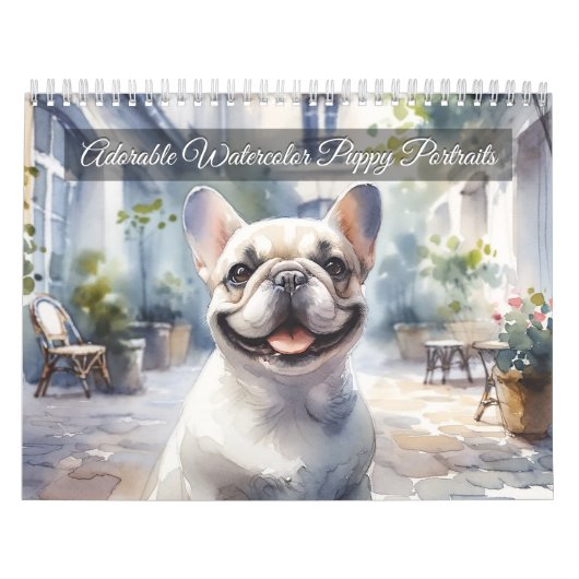 愛らしい水彩犬の肖像画 (12ヶ月) カレンダー (カバー)