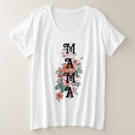 愛らしい水彩花lママ プラスサイズTシャツ