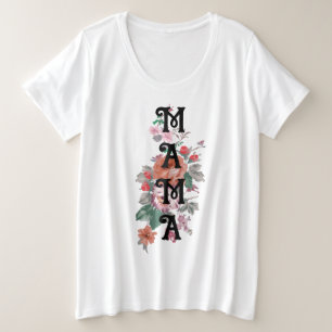 愛らしい水彩花lママ プラスサイズTシャツ
