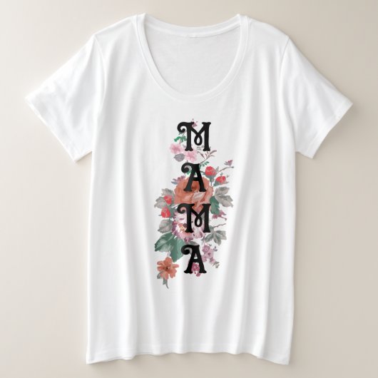 愛らしい水彩花lママ プラスサイズTシャツ (デザイン正面)
