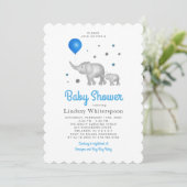 愛らしい水彩象の男の子の赤ちゃんシャワー 招待状 (スタンド正面)