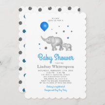 愛らしい水彩象の男の子の赤ちゃんシャワー