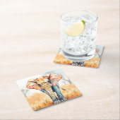 愛らしい水彩象 スクエアペーパーコースター (インサイチュ)