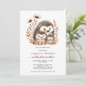 愛らしい水彩赤ちゃんシャワーヘッジホッグファミリー 招待状 (スタンド正面)