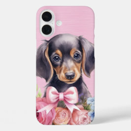 愛らしい水色のダックシュント子犬 iPhone 16 PLUSケース