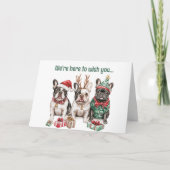 愛らしい水色のブフランスのルドッグスクリスマスカード シーズンカード (正面)