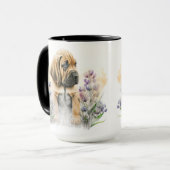 愛らしい水色のブラッドハウンド子犬 マグカップ (正面左)