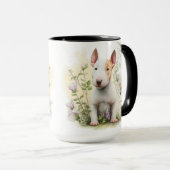 愛らしい水色の茶色の白いブルテリアパピー マグカップ (正面右)