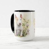 愛らしい水色の茶色の白いブルテリアパピー マグカップ (正面左)