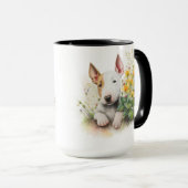 愛らしい水色の茶色の白いブルテリアパピー マグカップ (正面右)