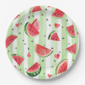 愛らしい水色の赤スイカ、夏の女の子 ペーパープレート (正面)