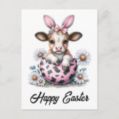 愛らしい水色イースターカウピンクの卵のバニー耳 ポストカード (正面)