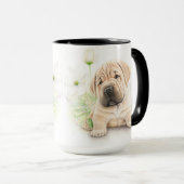 愛らしい水色タンシャールPEI子犬 マグカップ (正面右)