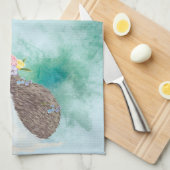 愛らしい水色ハリネズミ キッチンタオル (四つ折り)