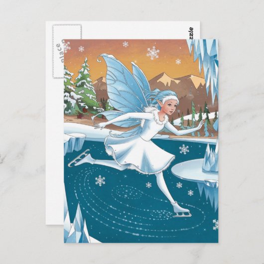 愛らしい氷のスケートで滑る妖精の氷の冬の森 ポストカード (正面/裏面)