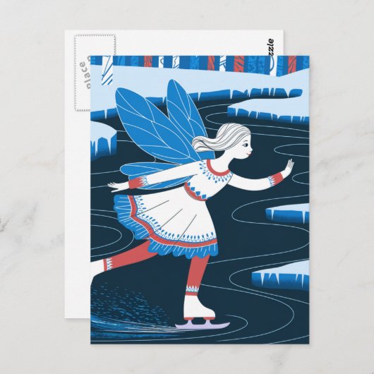 愛らしい氷のスケートで滑る妖精の氷の冬の池 ポストカード (正面/裏面)