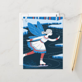 愛らしい氷のスケートで滑る妖精の氷の冬の池 ポストカード