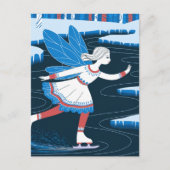 愛らしい氷のスケートで滑る妖精の氷の冬の池 ポストカード (正面)