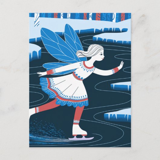 愛らしい氷のスケートで滑る妖精の氷の冬の池 ポストカード (正面)