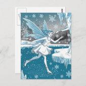 愛らしい氷のスケートで滑る妖精ブルーホワイト ポストカード (正面/裏面)