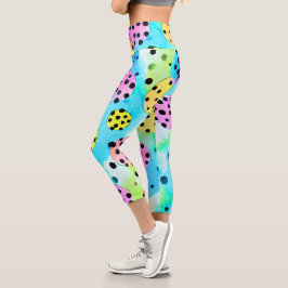 愛らしい泡とドットガーリーブルーピンク黄色 カプリレギンス