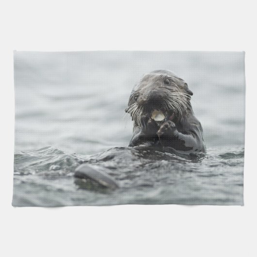 愛らしい海のカワウソ キッチンタオル (横)