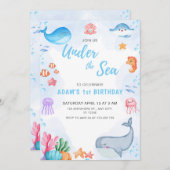 愛らしい海の中の誕生日 招待状 (正面/裏面)