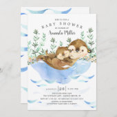 愛らしい海オッターニュートラルベビーシャワー 招待状 (正面/裏面)