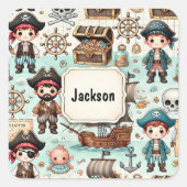 愛らしい海賊をテーマにした子供たち スクエアシール (正面)