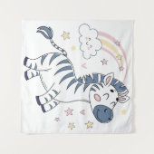 愛らしい漫画のシマウマと虹と星 |  タペストリー (正面(横))