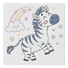 愛らしい漫画のシマウマと虹と星 |  フェイクキャンバスプリント