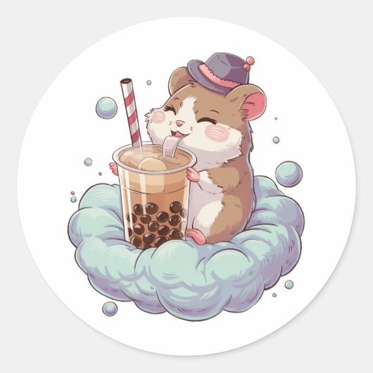 愛らしい漫画のハムスター：居心地の良い、かわいいの雰囲気 ラウンドシール (正面)