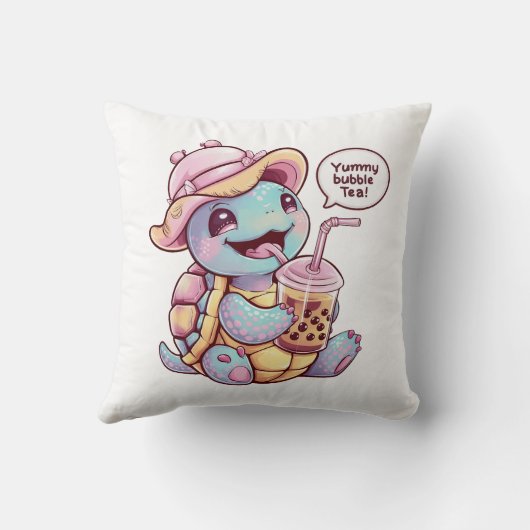 愛らしい漫画の亀:居心地の良い、かわいいVibes クッション (裏面)