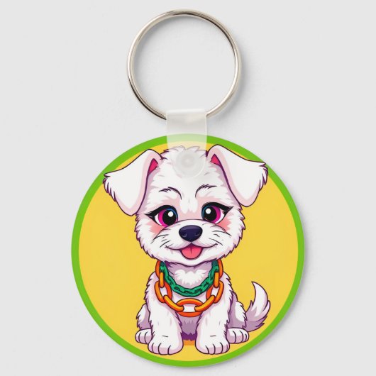 愛らしい漫画の子犬 キーホルダー (正面)