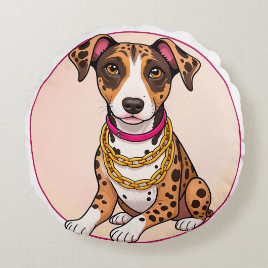 愛らしい漫画の子犬 ラウンドクッション (正面)