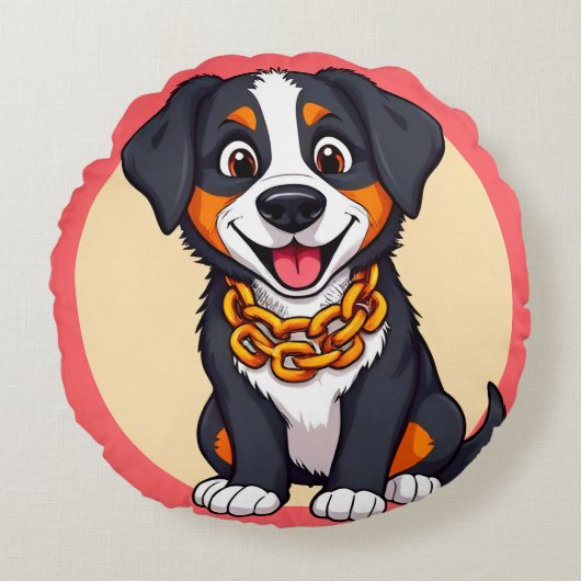 愛らしい漫画の子犬 ラウンドクッション (正面)
