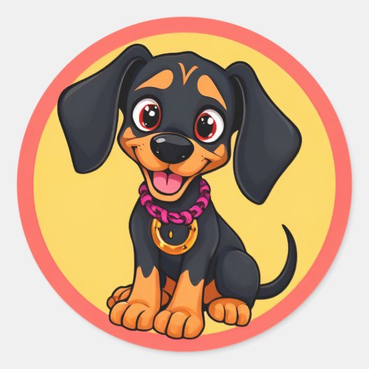 愛らしい漫画の子犬 ラウンドシール (正面)