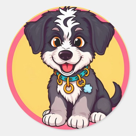 愛らしい漫画の子犬 ラウンドシール (正面)