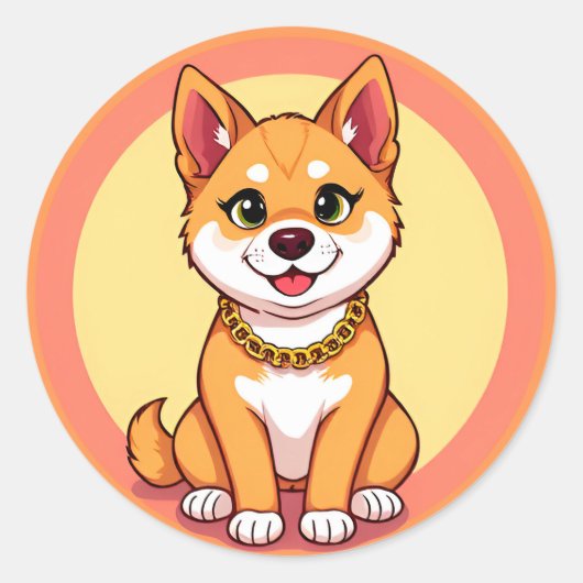 愛らしい漫画の子犬 ラウンドシール (正面)