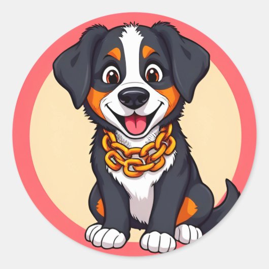 愛らしい漫画の子犬 ラウンドシール (正面)