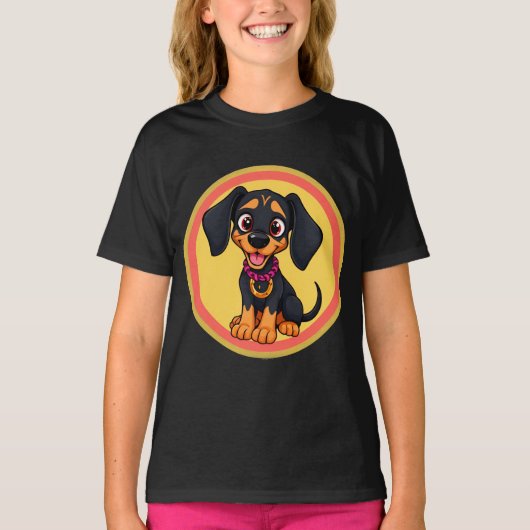 愛らしい漫画の子犬 Tシャツ (正面)
