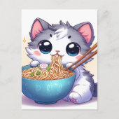 愛らしい漫画の子食べ物天ラーメン ポストカード (正面)