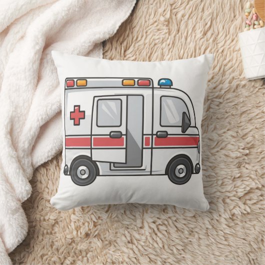 愛らしい漫画の救急車の装飾用クッション – 居心地の良い クッション (ブランケット)