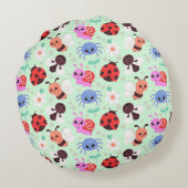愛らしい漫画の昆虫と花 ラウンドクッション (裏面)