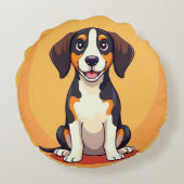 愛らしい漫画の犬のイラストレーション ラウンドクッション (裏面)