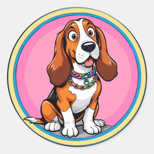 愛らしい漫画の犬のイラストレーション ラウンドシール (正面)