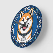 愛らしい漫画の犬のイラストレーション ラウンド壁時計 (傾斜)